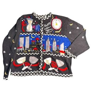 Vintage Segue Happy New Year Sweater Cardigan